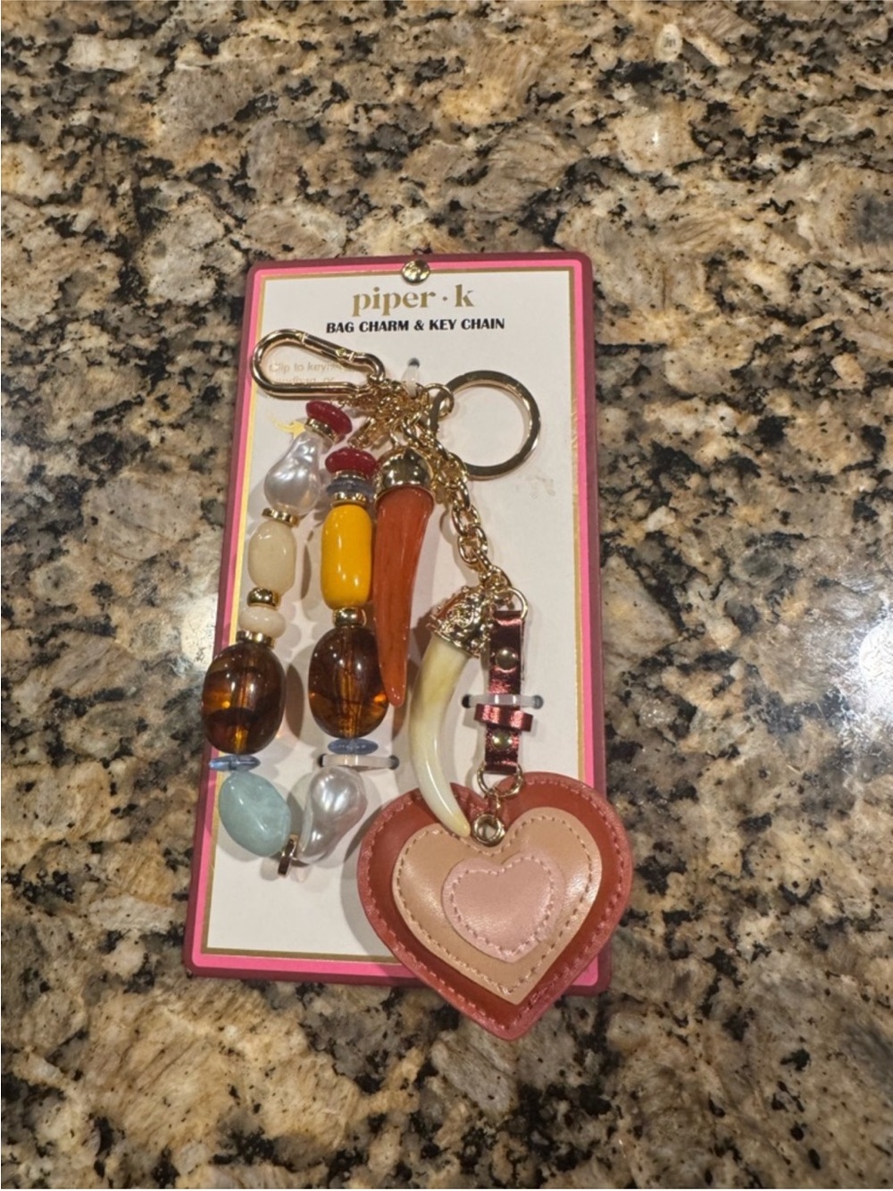 Piper K Pink Leather Heart Bag Charm & Key Chain NEW